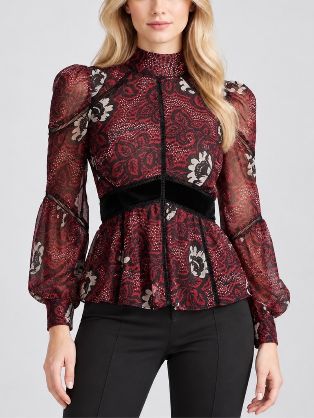 Ted Baker Alexxei Ladder & Velvet Trim Blouse Size 5 6150